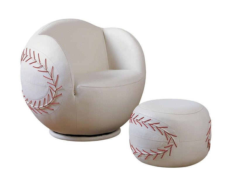 All Star Baseball: White Chair & Ottoman (2Pc Pk) - Ornate Home