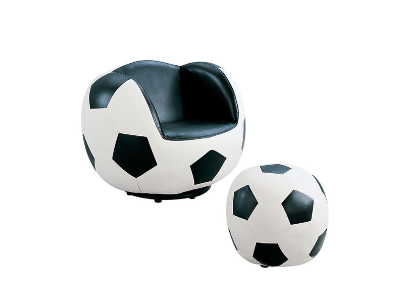 All Star Soccer: White & Black Chair & Ottoman (2Pc Pk) - Ornate Home