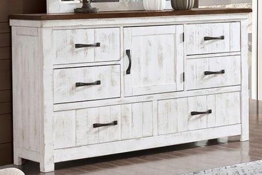 Alyson - White & Walnut - Dresser & Mirror - Ornate Home