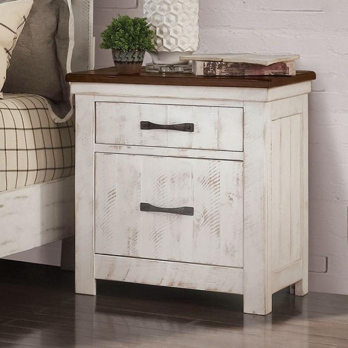 Alyson - White & Walnut - Nightstand w/ USB Plug - Ornate Home