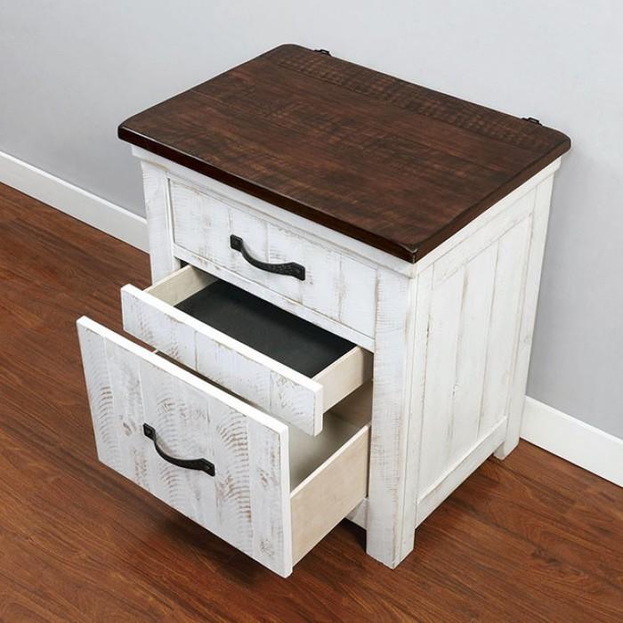 Alyson - White & Walnut - Nightstand w/ USB Plug - Ornate Home