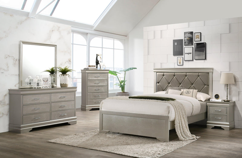 Amalia - Silver - Queen Panel Bedroom Set - Ornate Home