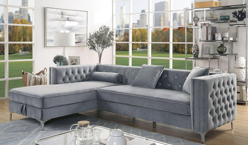 Amie - Gray -  L Shape Sectional Sofa w/ Storage Chaise - Ornate Home