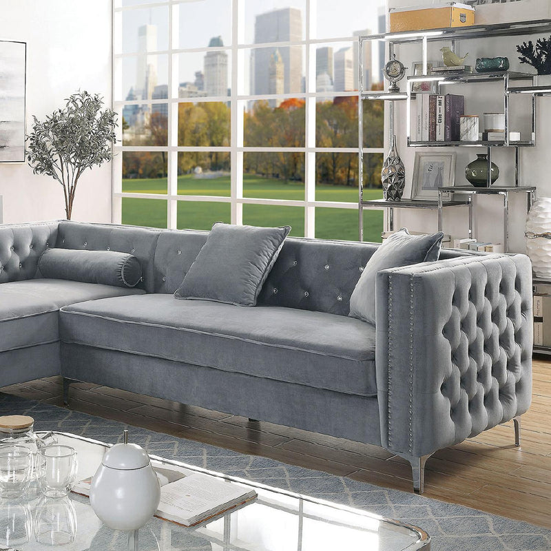 Amie - Gray -  L Shape Sectional Sofa w/ Storage Chaise - Ornate Home