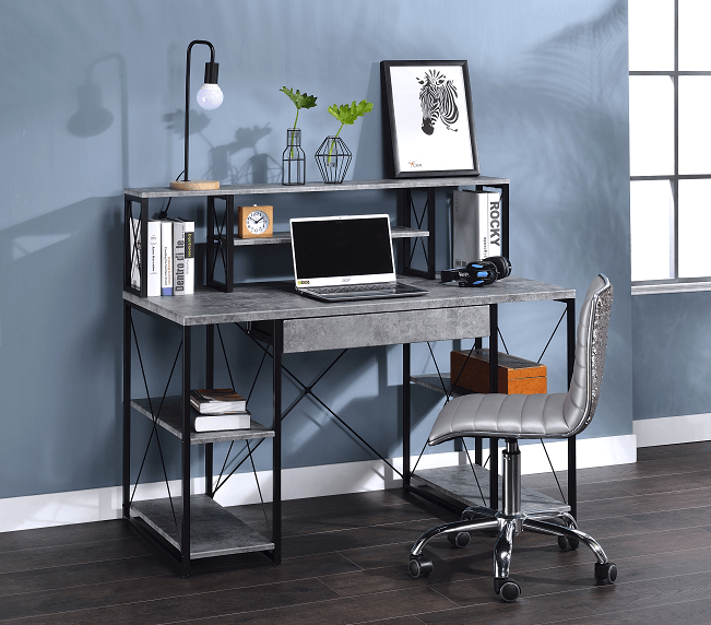 Amiel Faux Concrete & Black Desk - Ornate Home