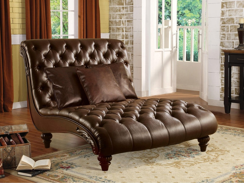 Anondale 2-Tone Brown PU Chaise & 3Pillows - Ornate Home