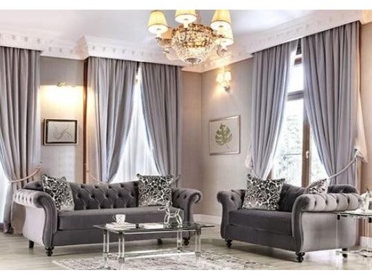 Antoinette - Gray Velvet - Stationary Sofa & Loveseat - 2pc - Ornate Home