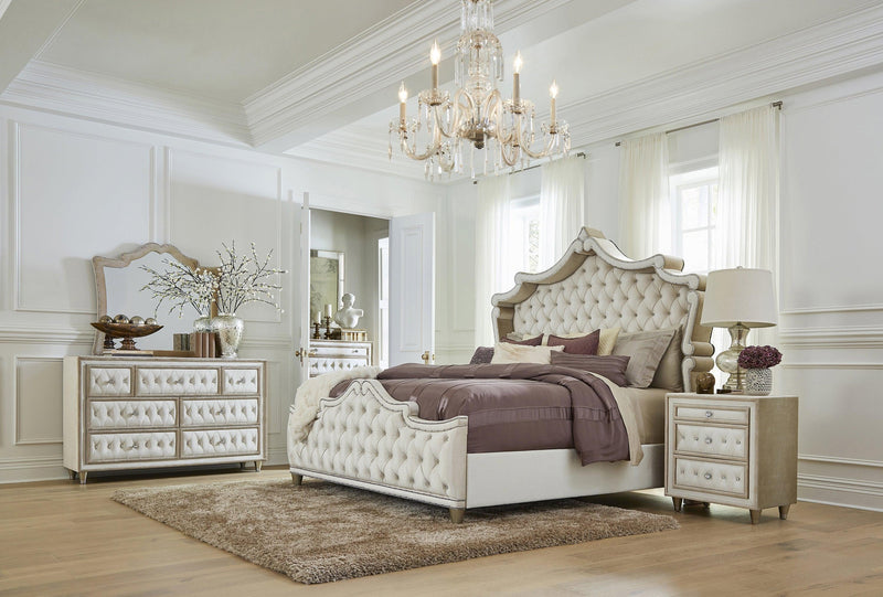 Antonella - Ivory & Camel - 4pc Eastern King  Panel Bedroom Set - Ornate Home