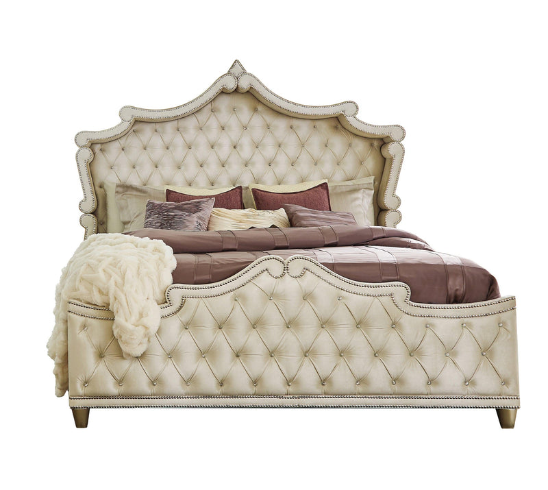 Antonella - Ivory & Camel - 5pc Eastern King  Panel Bedroom Set - Ornate Home