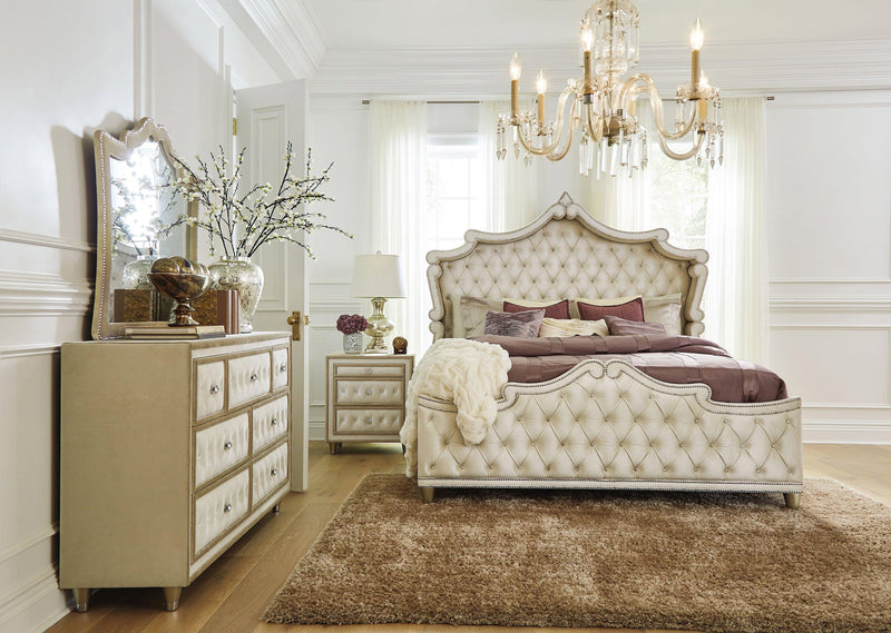 Antonella - Ivory & Camel - Eastern King  Panel Bed - Ornate Home