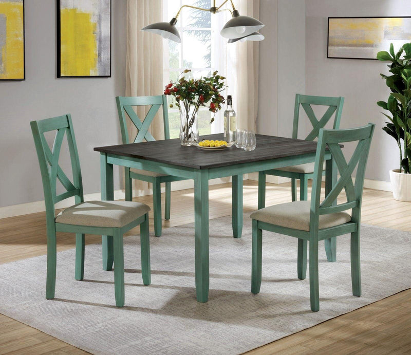 Anya - Teal & Gray - 5pc Dining Set - Ornate Home