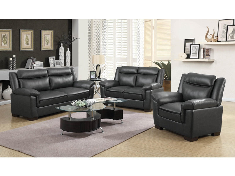 Arabella - Grey Faux Leather - 3pc Living Room Set - Ornate Home