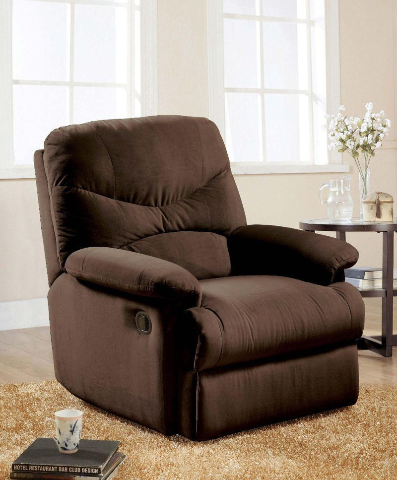 Arcadia Chocolate Microfiber Recliner (Motion) - Ornate Home