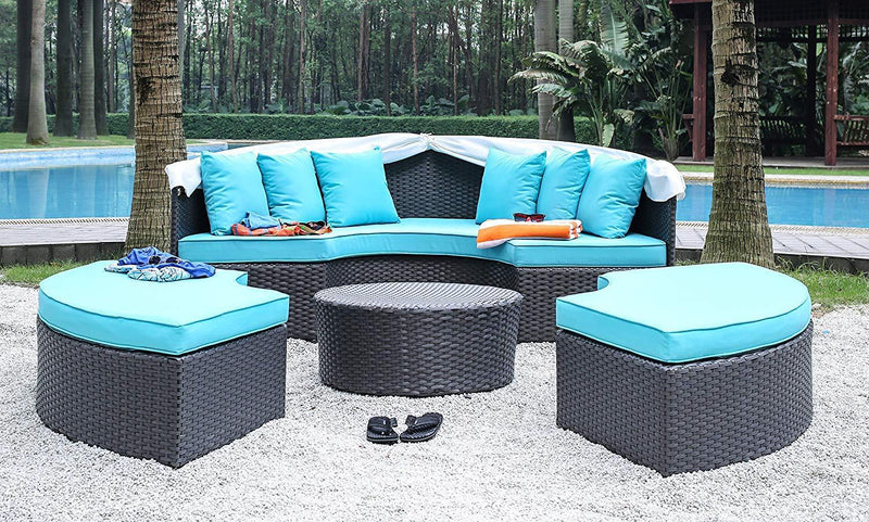 Aria - Light Brown & Turquoise - 4pc Outdoor Daybed Set - Ornate Home