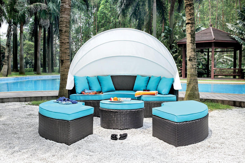 Aria - Light Brown & Turquoise - 4pc Outdoor Daybed Set - Ornate Home