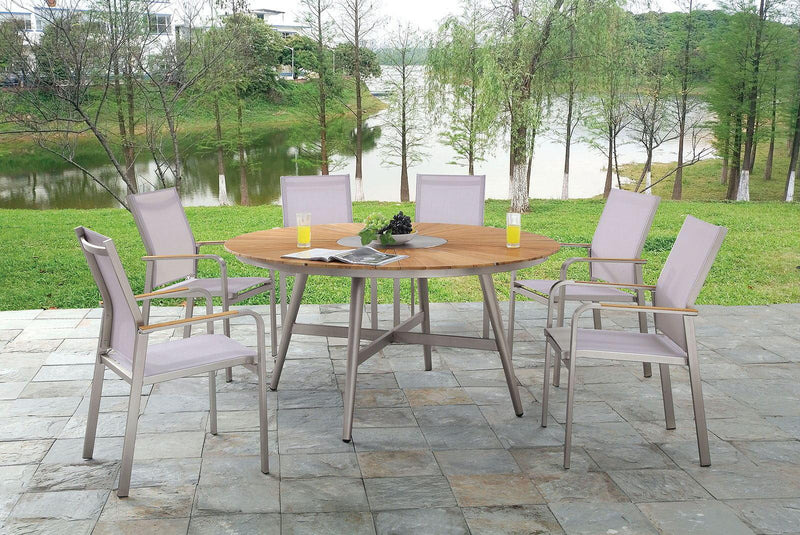 Arshana - Champagne & Oak - 5pc Outdoor Dining Set - Ornate Home