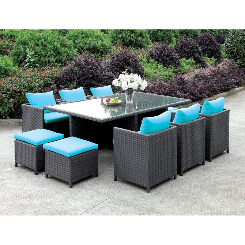 Ashanti - Brown & Turquoise - 11pc Outdoor Dining Set - Ornate Home