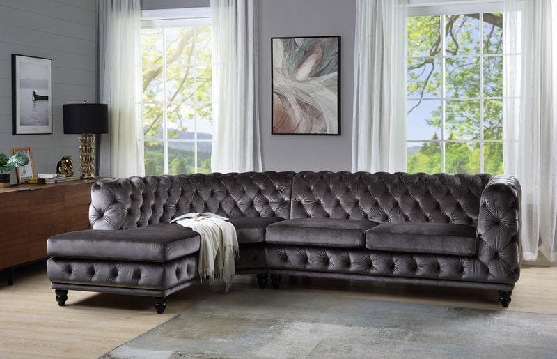 Atesis - Dark Gray Velvet - LAF Sectional Sofa - Ornate Home