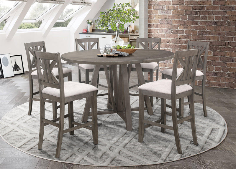 Athens - Barn Grey - Round Counter Height Table w/ Drop Leaf - Ornate Home