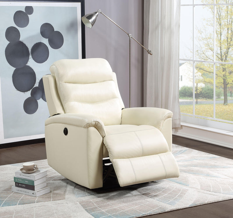 Ava Beige Top Grain Leather Match Recliner (Power Motion) - Ornate Home