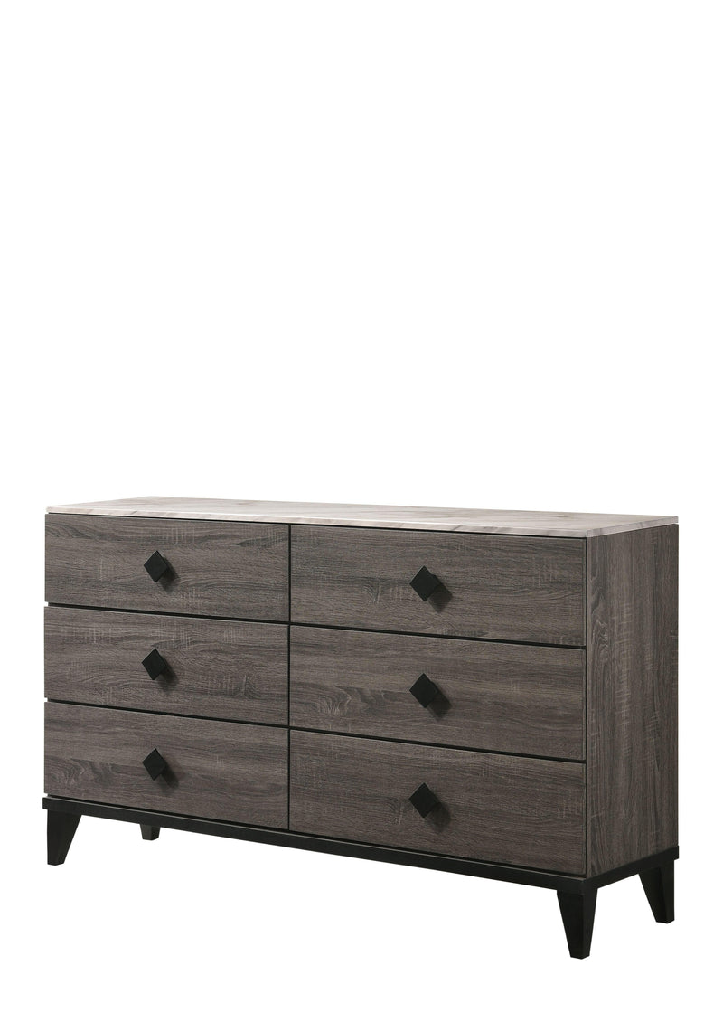 Avantika Faux Marble & Rustic Gray Oak Dresser - Ornate Home