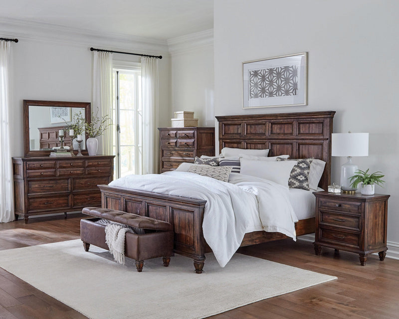 Avenue - Burnished Brown - 4pc California King Panel Bedroom Set - Ornate Home