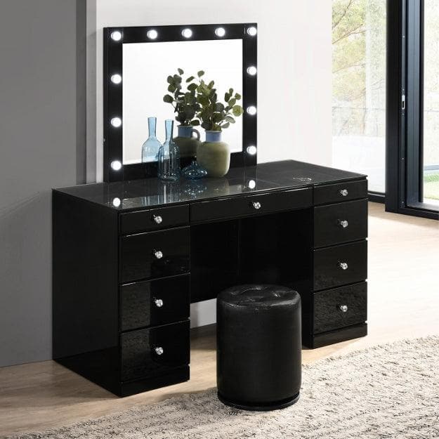 Avery Black Wood Vanity Set w/LED - Ornate Home