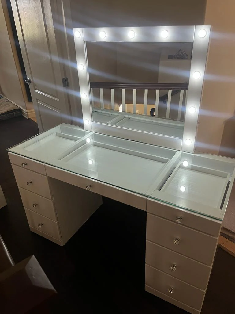 Avery White Vanity Set w/LED Mirror & Stool