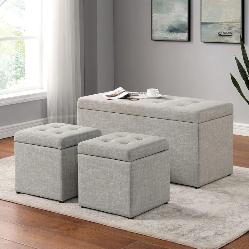 Daryn Beige Storage Bench w/ Ottoman