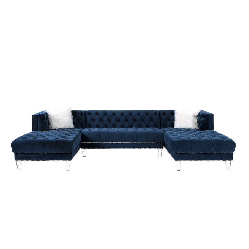 Ezamia - Navy Blue Velvet - U Shape Sectional Sofa - Ornate Home