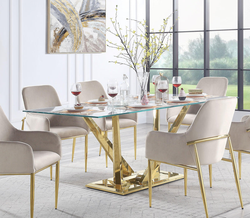 Barnard - Clear Glass Top & Mirrored Gold - 7pc Dining Set - Ornate Home