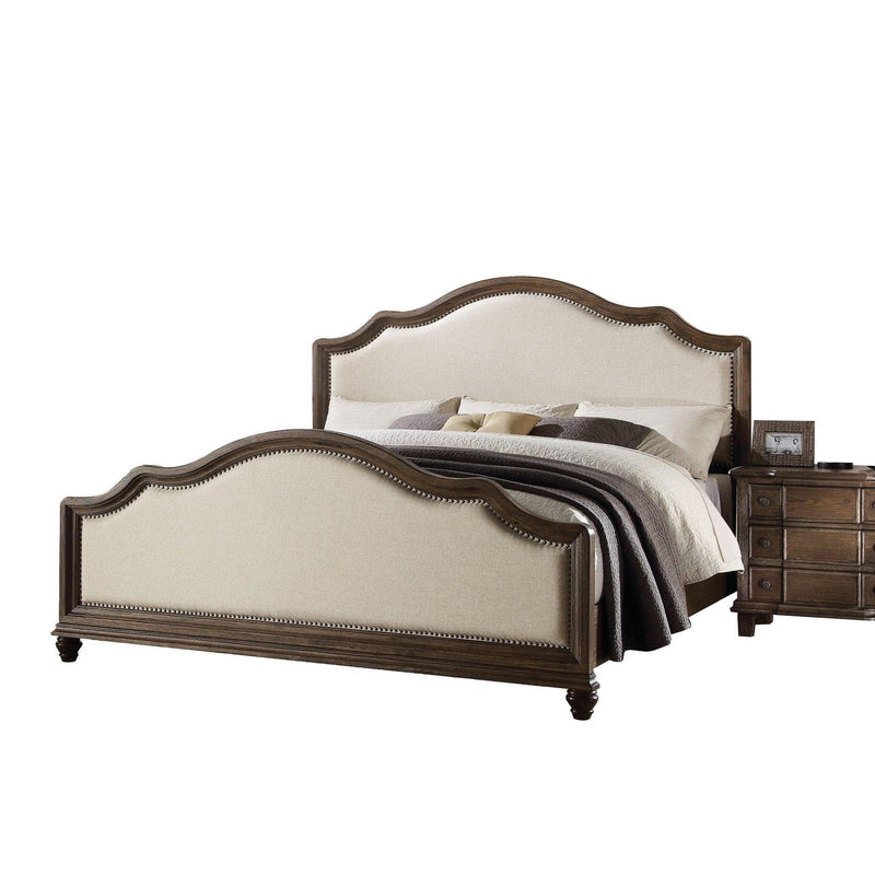 Baudouin - Beige Linen & Weathered Oak - California King Bed Frame - Ornate Home