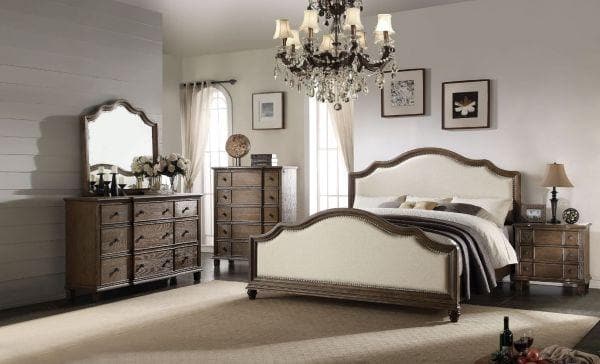 Baudouin - Beige Linen & Weathered Oak - California King Bed Frame - Ornate Home