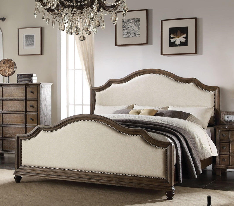 Baudouin - Beige Linen & Weathered Oak - Queen Bed Frame - Ornate Home