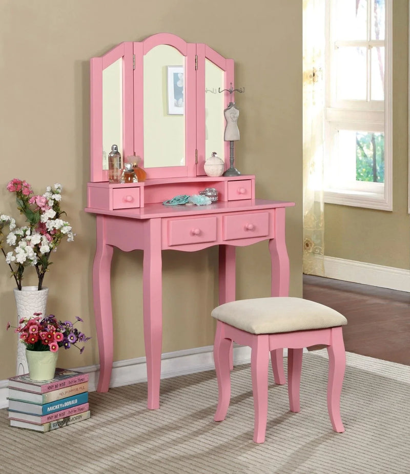 Janelle Pink Vanity Set w/ Stool