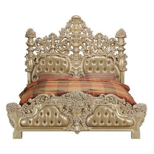 Seville - Tan PU & Gold Finish - Eastern King Bed - Ornate Home