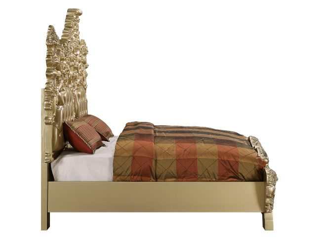 Seville - Tan PU & Gold Finish - Eastern King Bed - Ornate Home