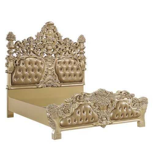 Seville - Tan PU & Gold Finish - Eastern King Bed - Ornate Home