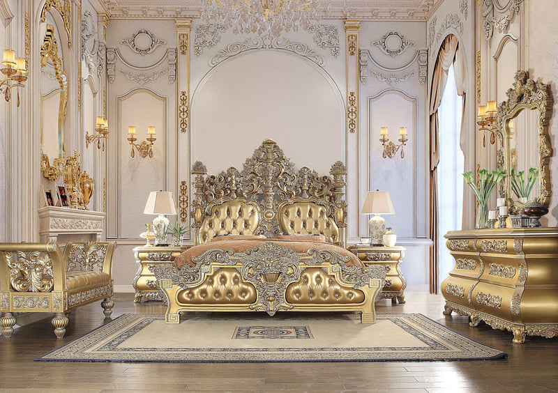 Seville - Tan PU & Gold Finish - Eastern King Bed - Ornate Home