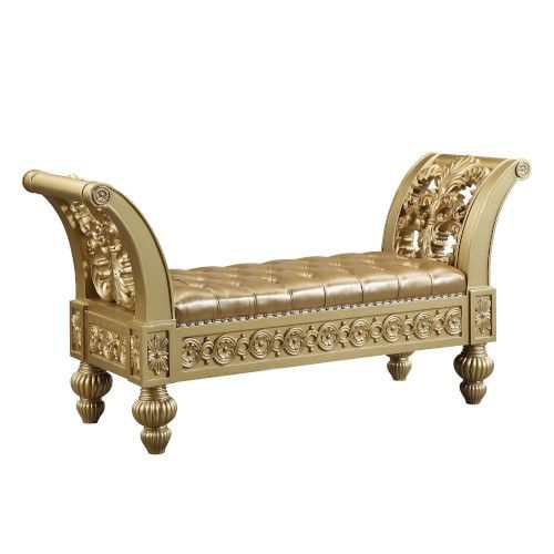 Seville - Tan PU & Gold Finish - Bench - Ornate Home