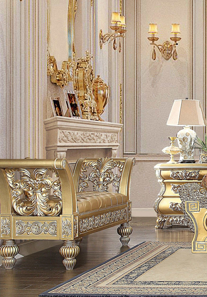 Seville - Tan PU & Gold Finish - Bench - Ornate Home