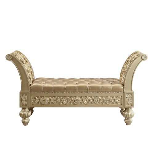 Seville - Tan PU & Gold Finish - Bench - Ornate Home