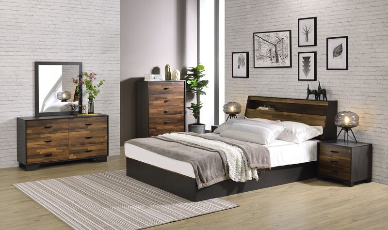 Eos Walnut & Black Queen Bed