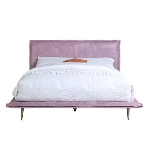 Metis - Pink Top Grain Leather UPH - E. King Platform Bed - Ornate Home