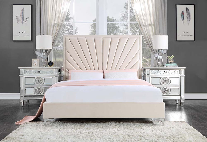 Faiz Beige Velvet Bed