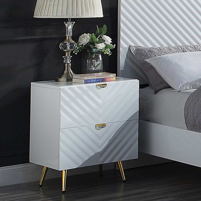 Gaines - White High Gloss  - Nightstand - Ornate Home