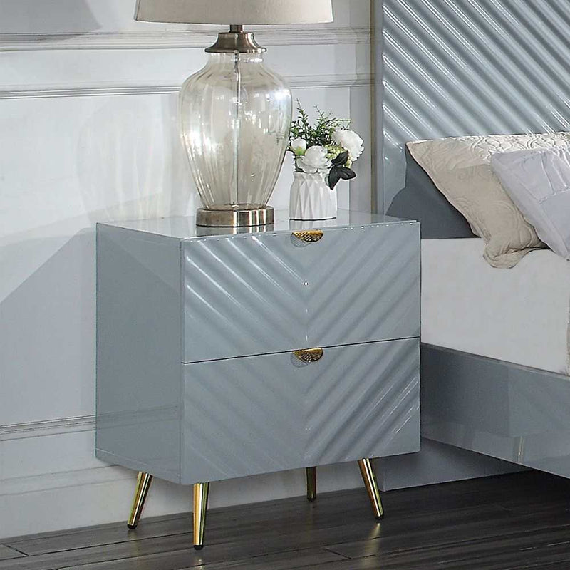 Gaines - Gray High Gloss  - Nightstand - Ornate Home