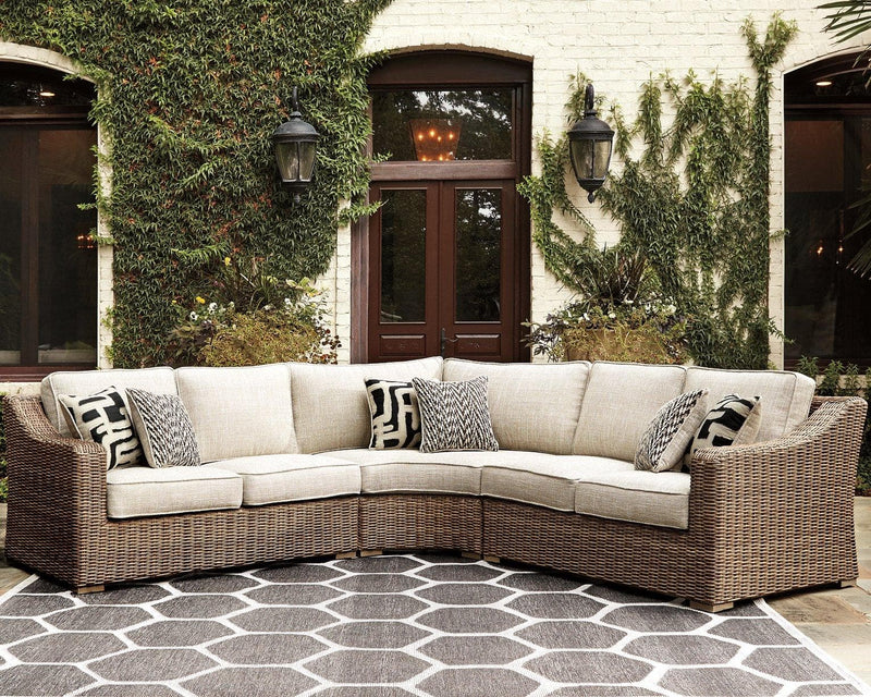 Beachcroft - Beige - 3pc L Shape Outdoor Sofa Set w/ Cushion - Ornate Home