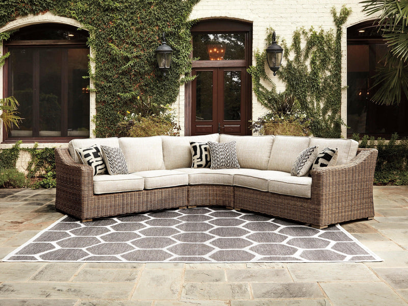 Beachcroft - Beige - 3pc L Shape Outdoor Sofa Set w/ Cushion - Ornate Home