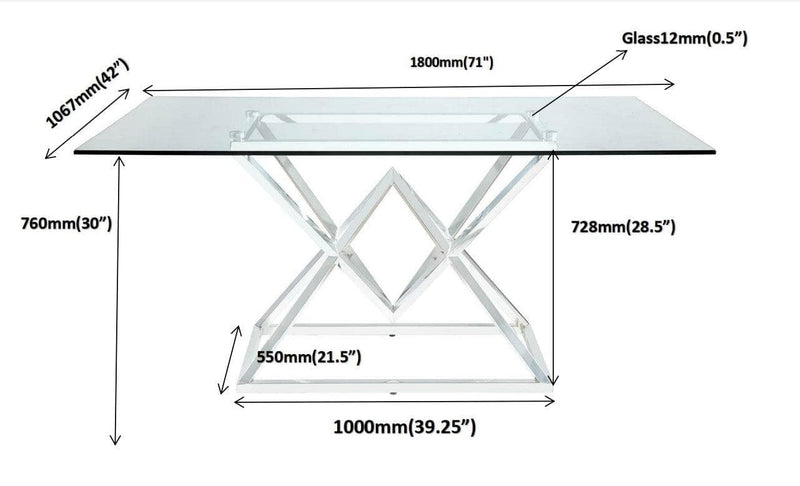 Beaufort - Chrome - Rectangle Glass Top Dining Table - Ornate Home